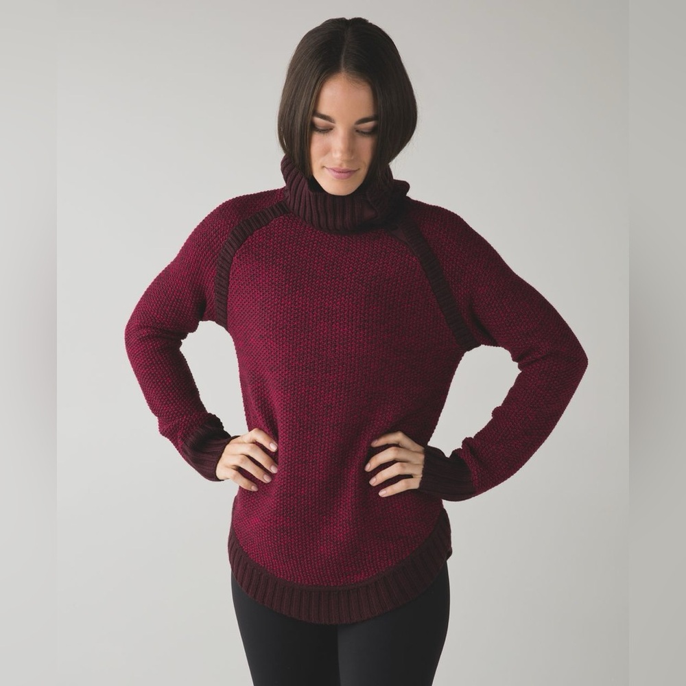 Lululemon Passage To Prana Turtleneck Merino Knit Sweater in Berry, size 4